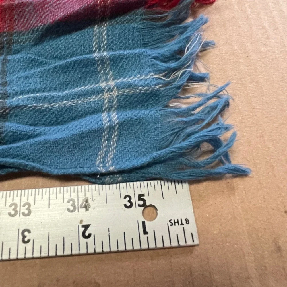 Gap Red/Blue Plaid Fringed Rectangle Scarf 70